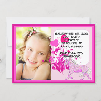 Rosa Palomino Geburtstag (rosa Blumenherzen/pic) Einladung