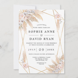 Rosa Pampas-Gras-Gold auf einer Hochzeit Einladung