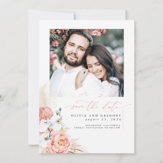 Rosa Pampas Gras Save the Date Foto (Vorderseite)