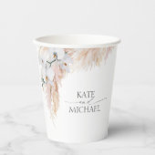 Rosa Pampas Gras Weiße Orchideen tropische Exotik Pappbecher (Vorderseite)