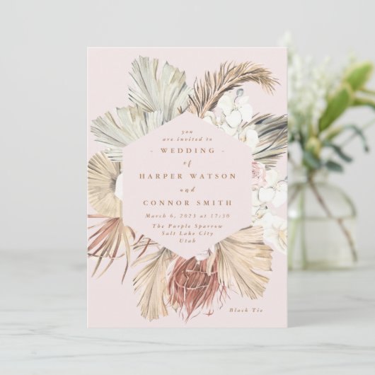 Rosa Pampas Tropischer Dschungel aus Gras Einladung (Stehend Vorderseite)