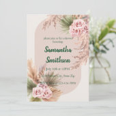 Rosa Pampas und Blumen Einladung (Stehend Vorderseite)
