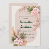 Rosa Pampas und Blumen Einladung (Vorne/Hinten)