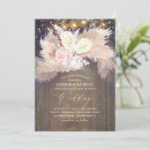 Rosa Pampasgras Rustikale Hochzeit Einladung (Stehend Vorderseite)