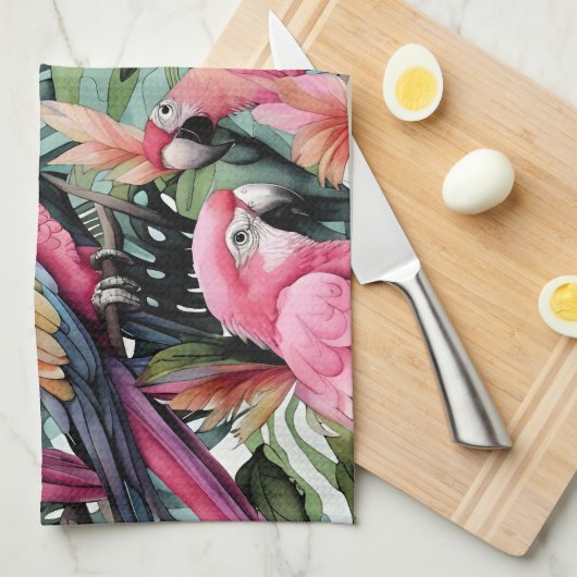 Rosa Papageien Geschirrtuch (Viertel Falte)