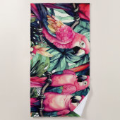 Rosa Papageien Vögel Kunst Strandtuch (Vorderseite)