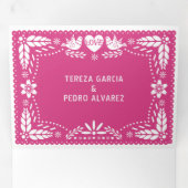 Rosa Papel Picado liebt Vögel Hochzeit Dreifach Gefaltete Einladung (Innen Erste Seite)