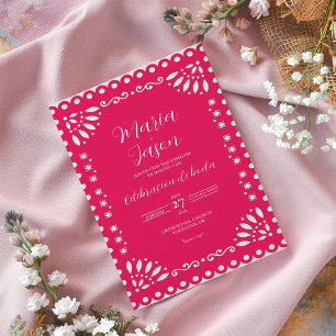Rosa Papel Picado Traditionelle Boda Spanische Hoc Einladung