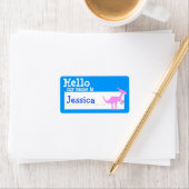 Rosa Parasaurolophus Hallo Mein Name ist Abzeichen Adressaufkleber (Insitu)