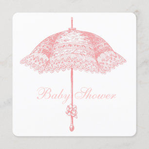 Rosa Parasol Schirm Baby Mädchen Dusche Einladung