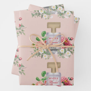 Rosa Parfümflasche Florale Hochzeitsdusche  Geschenkpapier Set