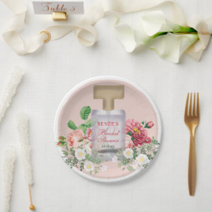 Rosa Parfümflasche Florale Hochzeitsdusche Pappteller