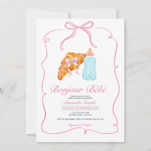 Rosa Paris Bogen Französisches Croissant Café Baby Einladung