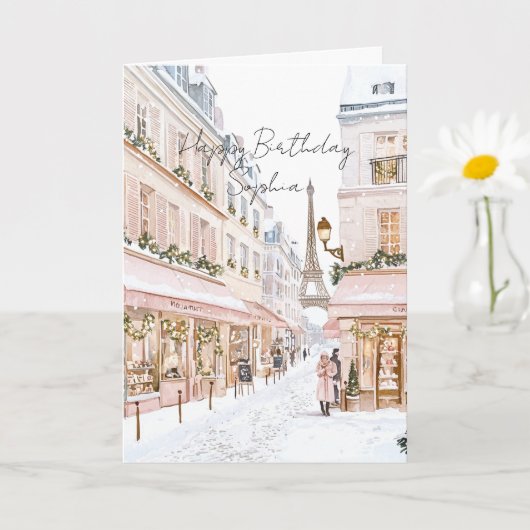 Rosa Paris Eiffelturm Geburtstag Karte (Kleine Pflanze)