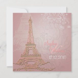 Rosa Paris Eiffelturm + Schwünge Hochzeits Einladu Einladung