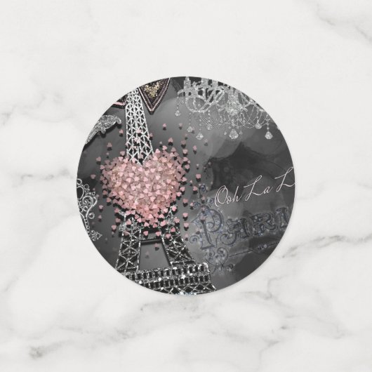 Rosa Paris Eiffelturm Silberner Glitzer Bling Part Konfetti (Klein Vorderseite)