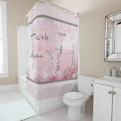 Rosa Paris Eiffelturm und französischer Text Duschvorhang (Beispiel)