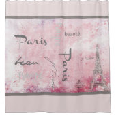 Rosa Paris Eiffelturm und französischer Text Duschvorhang (Vorderseite)