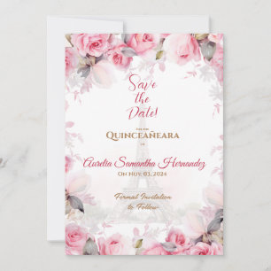 Rosa Paris Florale Rosen Quinceañera Save the Date Einladung