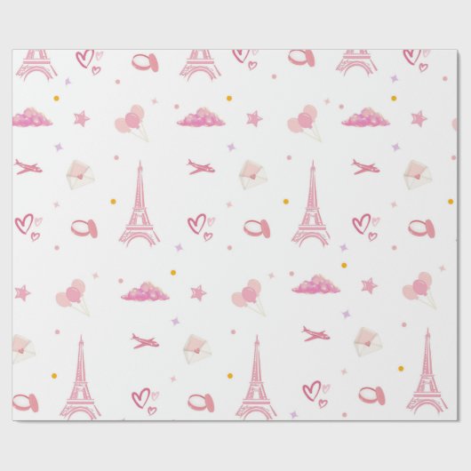Rosa Paris Geburtstag Geschenkpapier Eiffel (Flach)