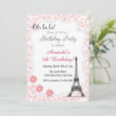 Rosa Paris Romantischer Geburtstag Einladung (Stehend Vorderseite)