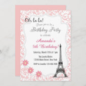 Rosa Paris Romantischer Geburtstag Einladung (Vorne/Hinten)