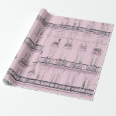 Rosa Pariser Apartmentfassaden-Muster | Verpackung Geschenkpapier (Ungerollt)