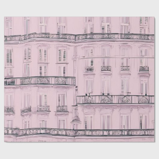 Rosa Pariser Apartmentfassaden-Muster | Verpackung Geschenkpapier (Flach)