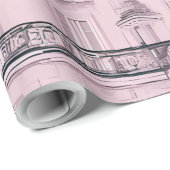 Rosa Pariser Apartmentfassaden-Muster | Verpackung Geschenkpapier (Rolleneckpunkt)