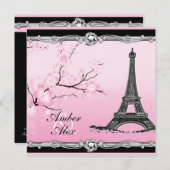 Rosa Pariser Eiffelturm Einladung zur Hochzeit (Vorne/Hinten)