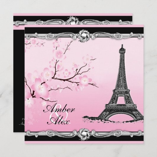 Rosa Pariser Eiffelturm Einladung zur Hochzeit (Vorne/Hinten)