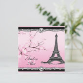 Rosa Pariser Eiffelturm Einladung zur Hochzeit (Stehend Vorderseite)