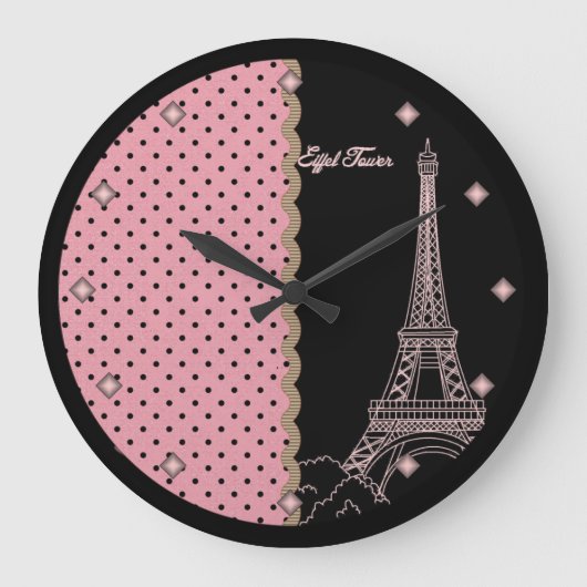Rosa Pariser Eiffelturm Runde Wall Uhr (Vorderseite)