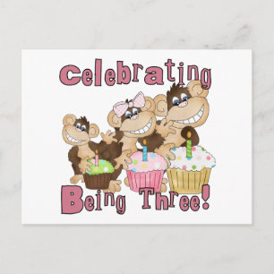 Rosa Party Affe 3. Geburtstagsgeschenke und Gesche Einladungspostkarte