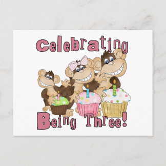 Rosa Party Affe 3. Geburtstagsgeschenke und Gesche Einladungspostkarte