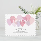 Rosa Party Ballons Niedliche Geburtstag Einladung (Stehend Vorderseite)