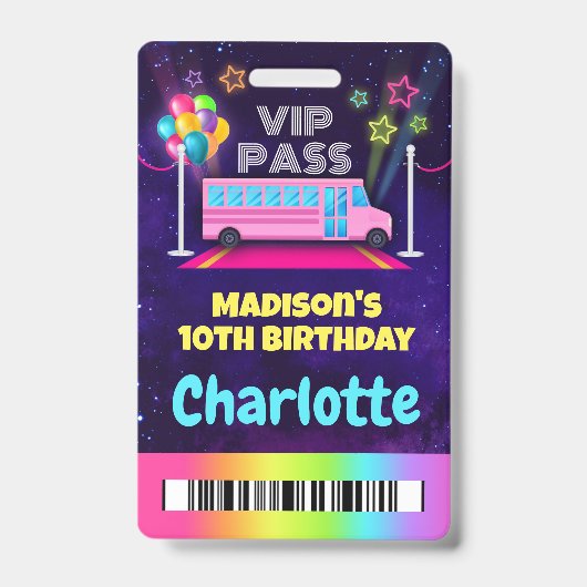 Rosa Party Bus VIP Pass Lanyard Ausweis (Vorderseite)
