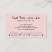 Rosa Party Dekoration Event Planner Feier Visitenkarte (Rückseite)