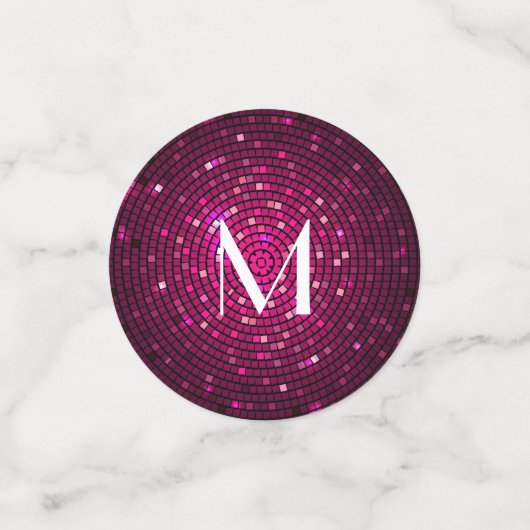 Rosa Party Disco Monogram Design. Konfetti (Klein Vorderseite)