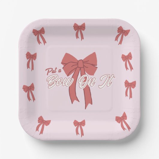 Rosa Party Einladung Bow - Coquette Bow Geburtstag Pappteller (Vorderseite)
