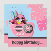 Rosa Party Flamingo Beach Happy Birthday Flat Card (Vorne/Hinten)