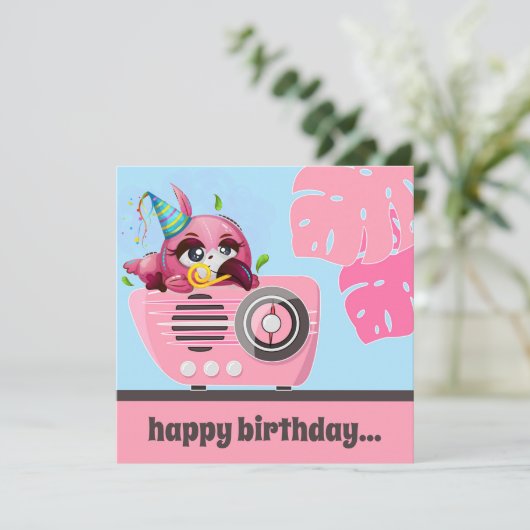 Rosa Party Flamingo Beach Happy Birthday Flat Card (Stehend Vorderseite)