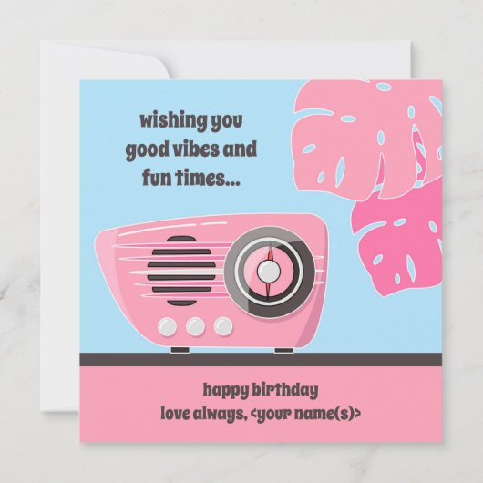 Rosa Party Flamingo Beach Happy Birthday Flat Card (Rückseite)