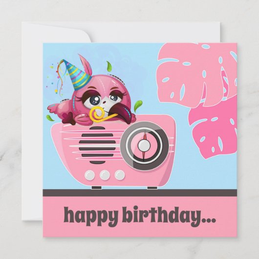 Rosa Party Flamingo Beach Happy Birthday Flat Card (Vorderseite)