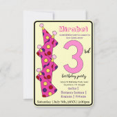 Rosa Party hat 3. Geburtstag Party Kinder Einladung (Vorderseite)
