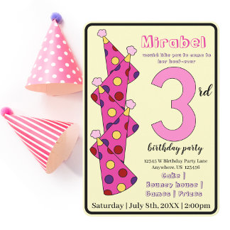 Rosa Party hat 3. Geburtstag Party Kinder Einladung