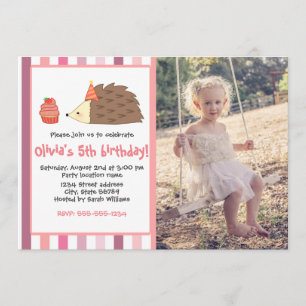Rosa Party Igel und Cupcake Einladung