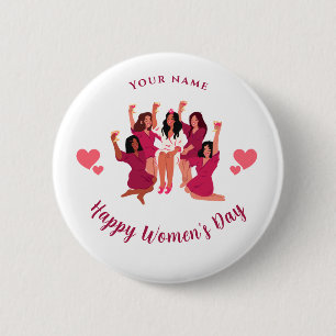 Rosa Party Individuelle Name Frauentag Button