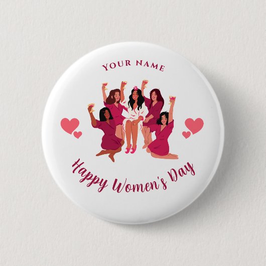 Rosa Party Individuelle Name Frauentag Button (Vorderseite)