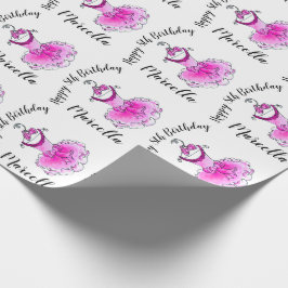 Rosa Party-Kleid mit Ink-Art-Mädchen 8. Geburtstag Geschenkpapier